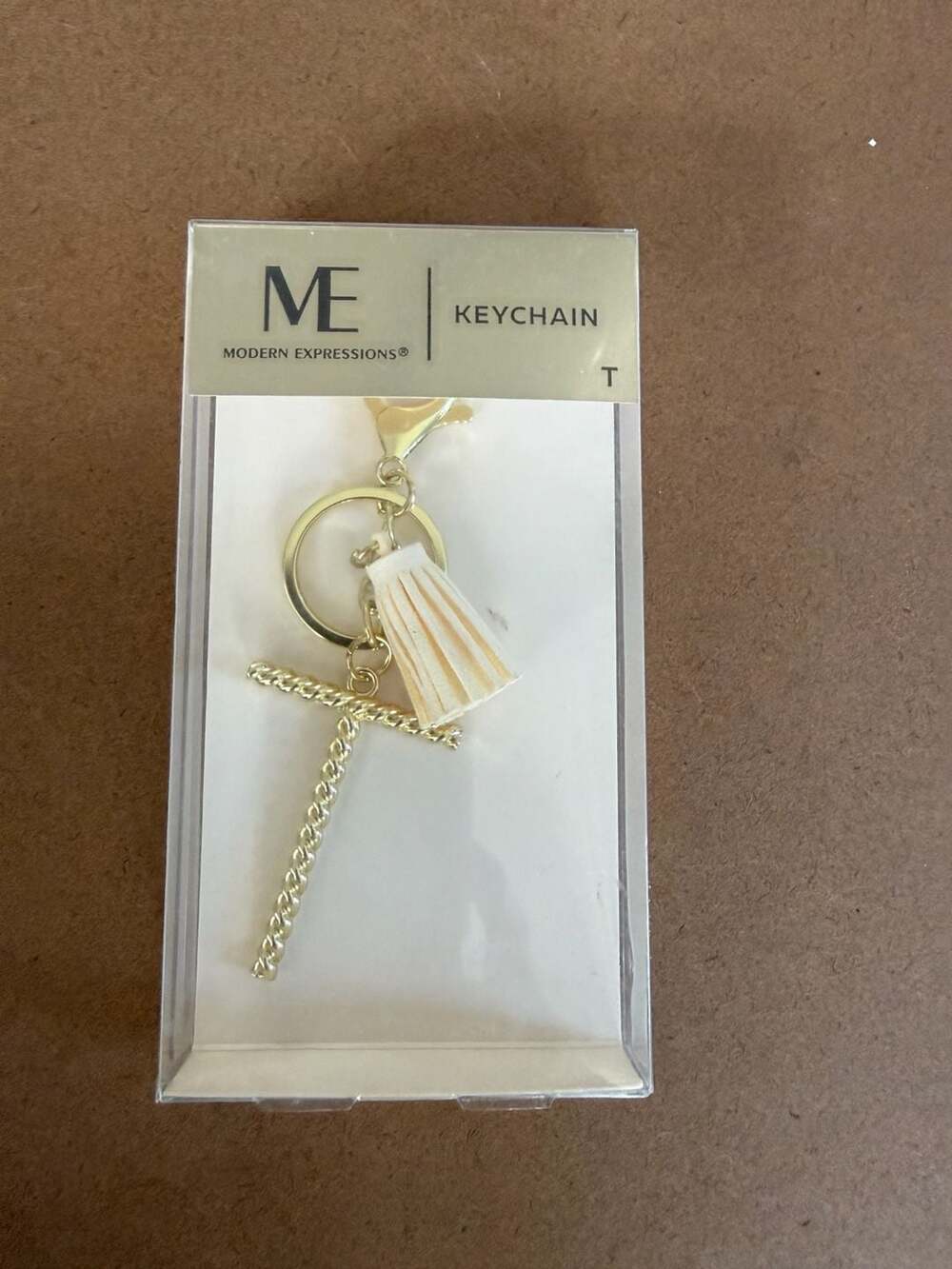 Modern Expressions Gold Tone Mono Initial Letter T Keychain with Tassel